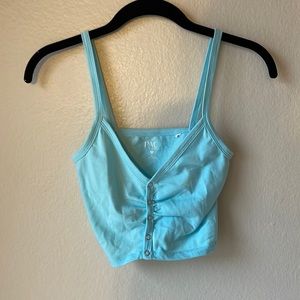 Blue tank top with v-neck and buttons